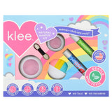 Klee Naturals Rainbow Dream 4-PC Makeup Kit, After the Rain, features non-toxic eye shadow, blush, and lip shimmer in pastel packaging.