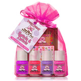 Piggy Paint, Gift Set Swirls and Twirls: bright pink gift bag with a tag and 4 kid-safe, colorful Piggy Paint nail polishes.