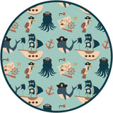 Emerson and Friends Swim Trunks with Pirates Life print: ships, octopuses, anchors on teal. Ideal for UV protection.