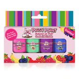 Piggy Paints Gift Set Scented Fruit Fairy includes four colorful, hypoallergenic nail polishes with fruit illustrations. Made in the USA.