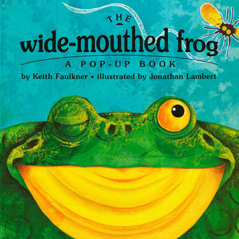 Cover illustration of The Wide Mouthed Frog, Random House; features a smiling frog with big eyes on a blue background.