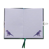 Open the Scented Secret Diary by Floss and Rock to find lined pages with purple dinosaur illustrations and a charming green ribbon bookmark.