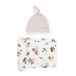 Soft Knit Swaddle and Hat Set, Watercolor Rose