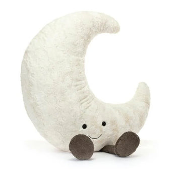 Jellycat Amuseables Moon Gigantic: a plush crescent moon with a smile and cute feet, perfect for bedtime cuddles.