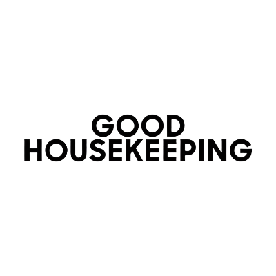 Good Housekeeping logo in black capital letters on a white background with small black polka dots.