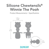 Gray silhouette of Bumkins Silicone Chewtensils® Winnie The Pooh with dimensions—width: 1.75 in (4 cm), height: 3 in (8 cm), depth: 1 in (3 cm).