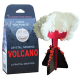 Copernicus Toys Crystal Growing Volcano kit features a red base and white crystals, perfect for curious kids, shown beside its packaging.
