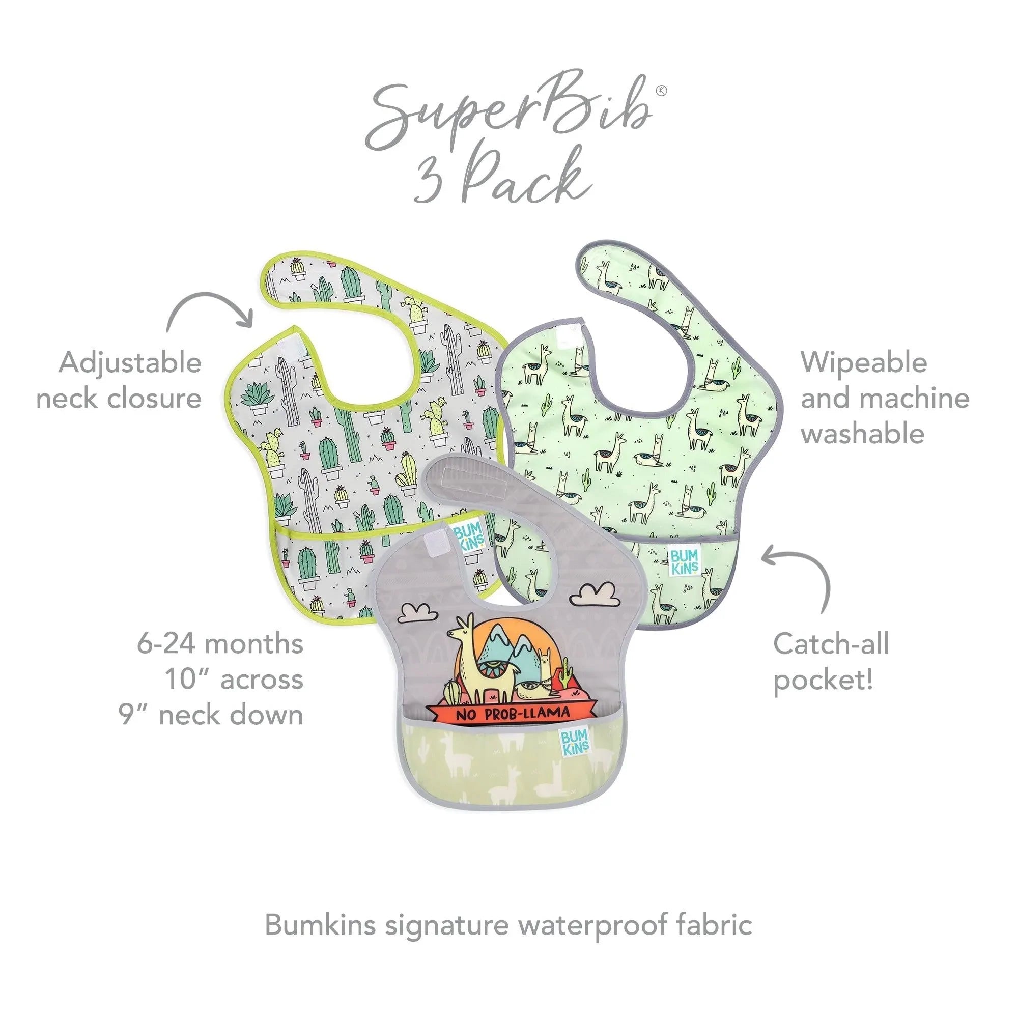 SuperBib® 3 Pack: No Prob-Llama, Llamas, Cacti - Bumkins