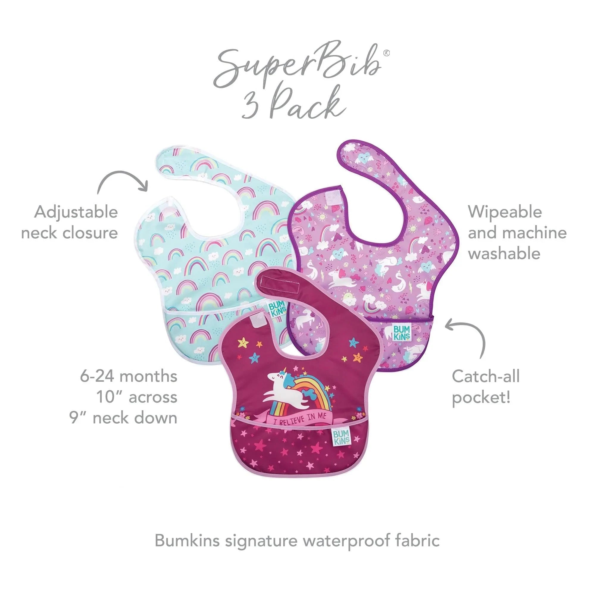 SuperBib® 3 Pack: I Believe In Me, Unicorns, Rainbows - Bumkins