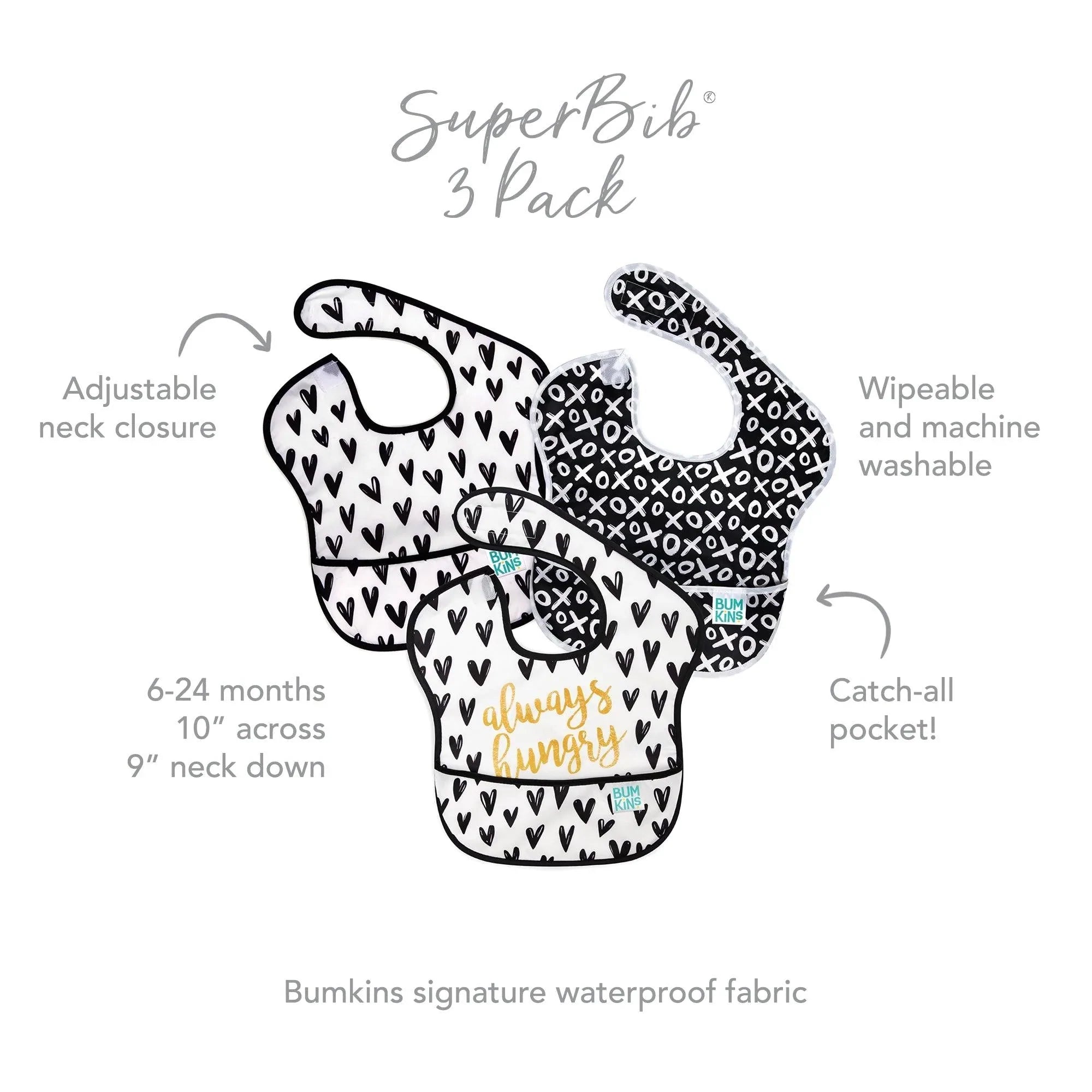 SuperBib® 3 Pack: Always Hungry, XOXO, & Hearts - Bumkins