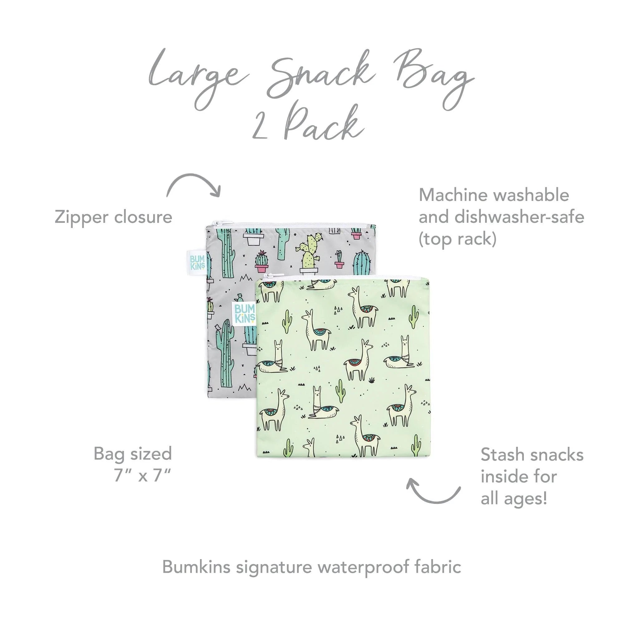 Reusable Snack Bag, Large 2-Pack: Cacti & Llama - Bumkins