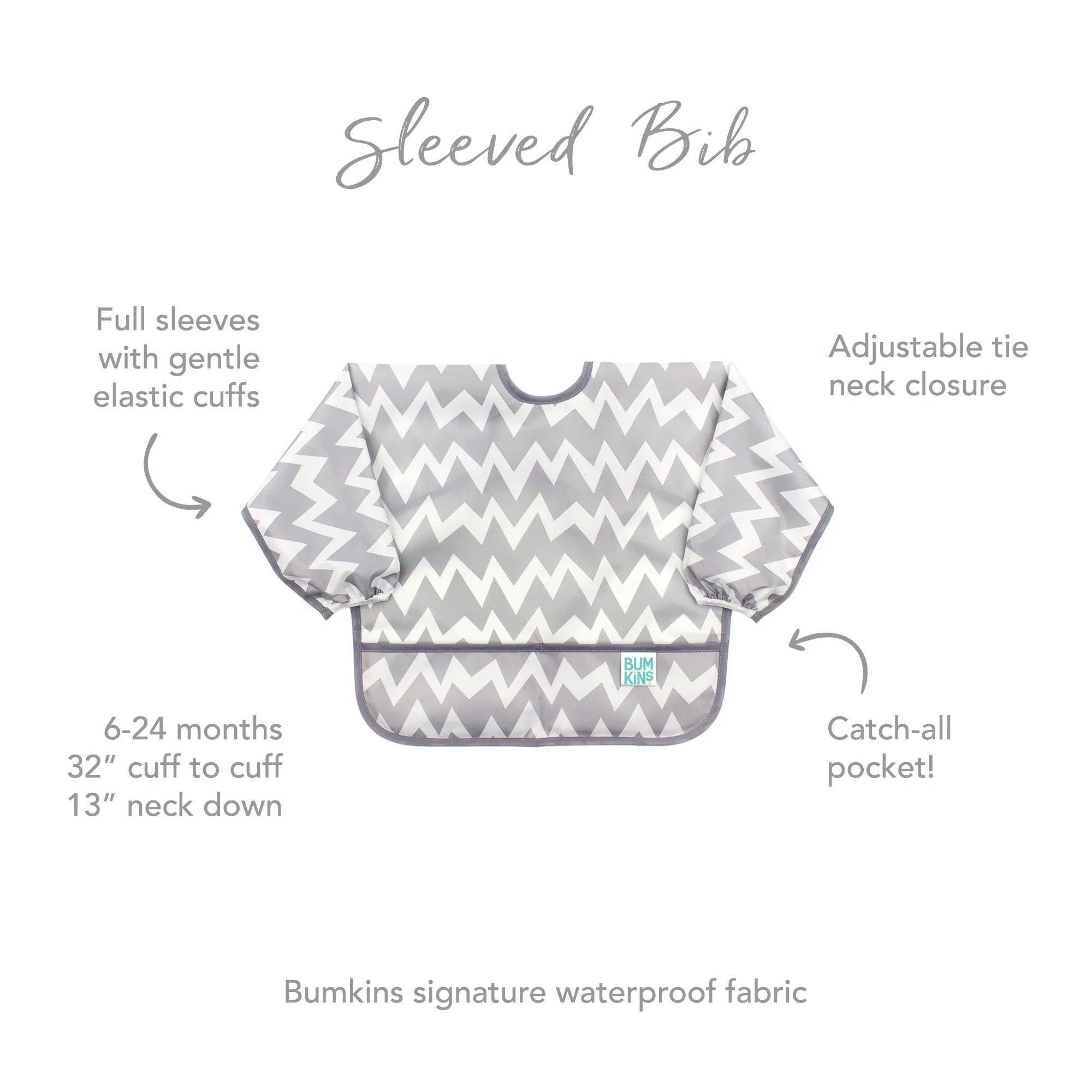 Sleeved Bib: Gray Chevron - Bumkins