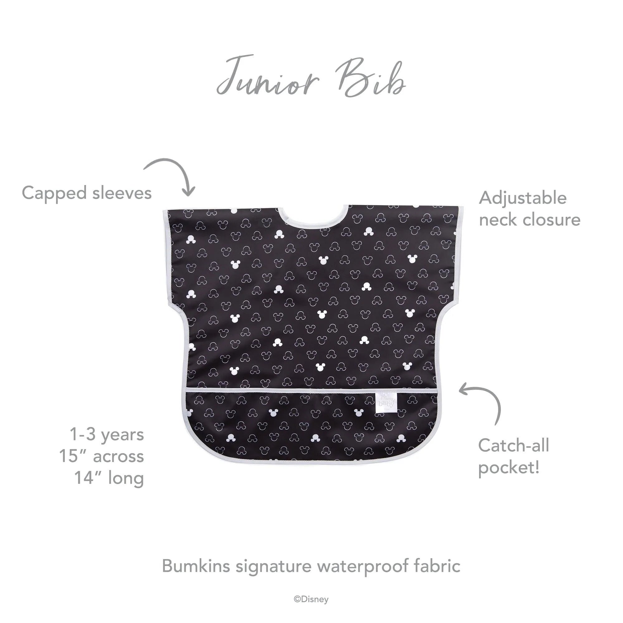 Junior Bib: Mickey Mouse Icon Black + White - Bumkins