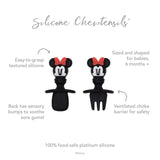 Infographic of Bumkins Silicone Chewtensils®: 100% food-safe platinum silicone, easy-to-grasp textured silicone, ventilated choke barrier.