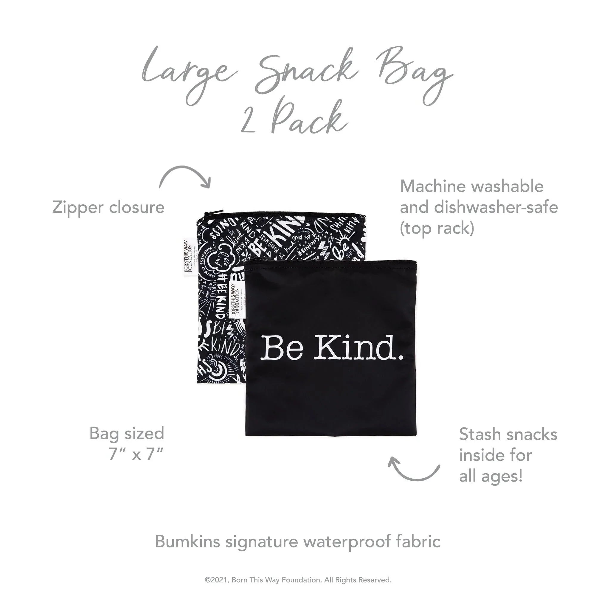 Reusable Snack Bag, Large 2-Pack: Be Kind - Bumkins