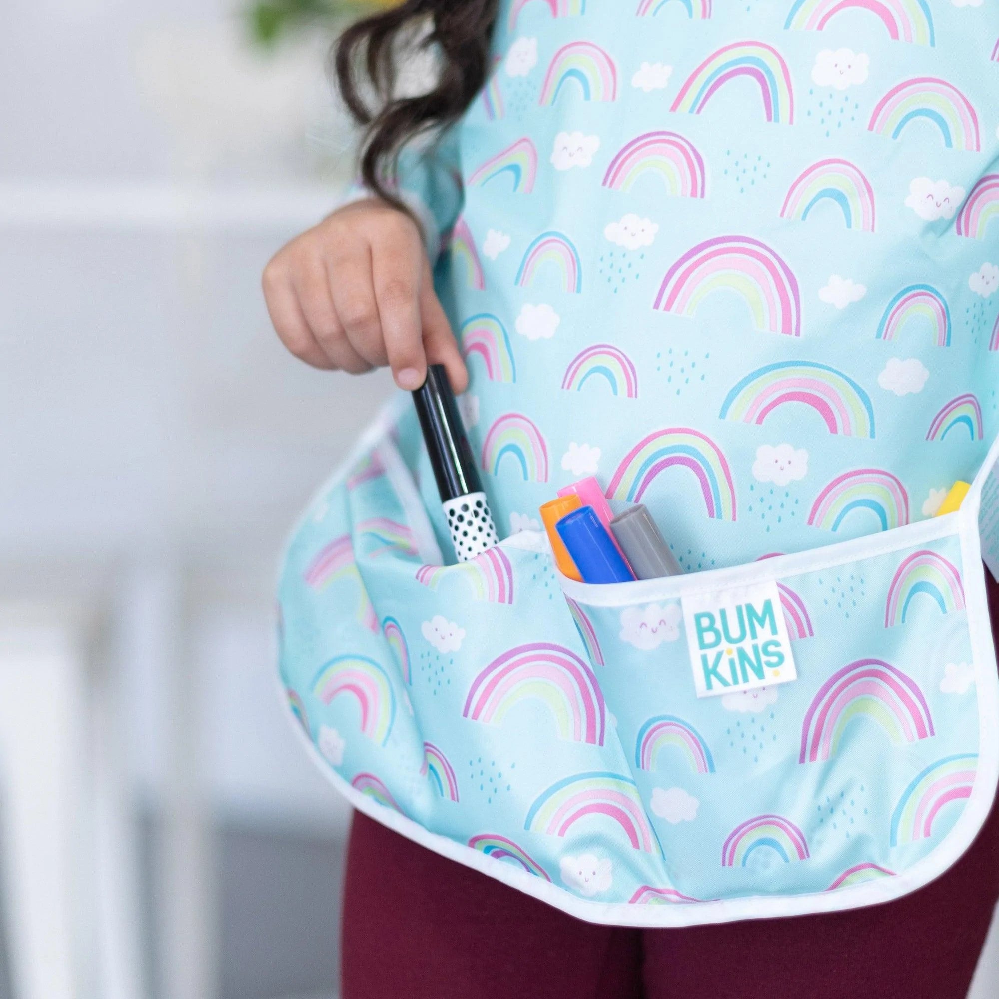 Long-Sleeved Art Smock: Rainbows - Bumkins