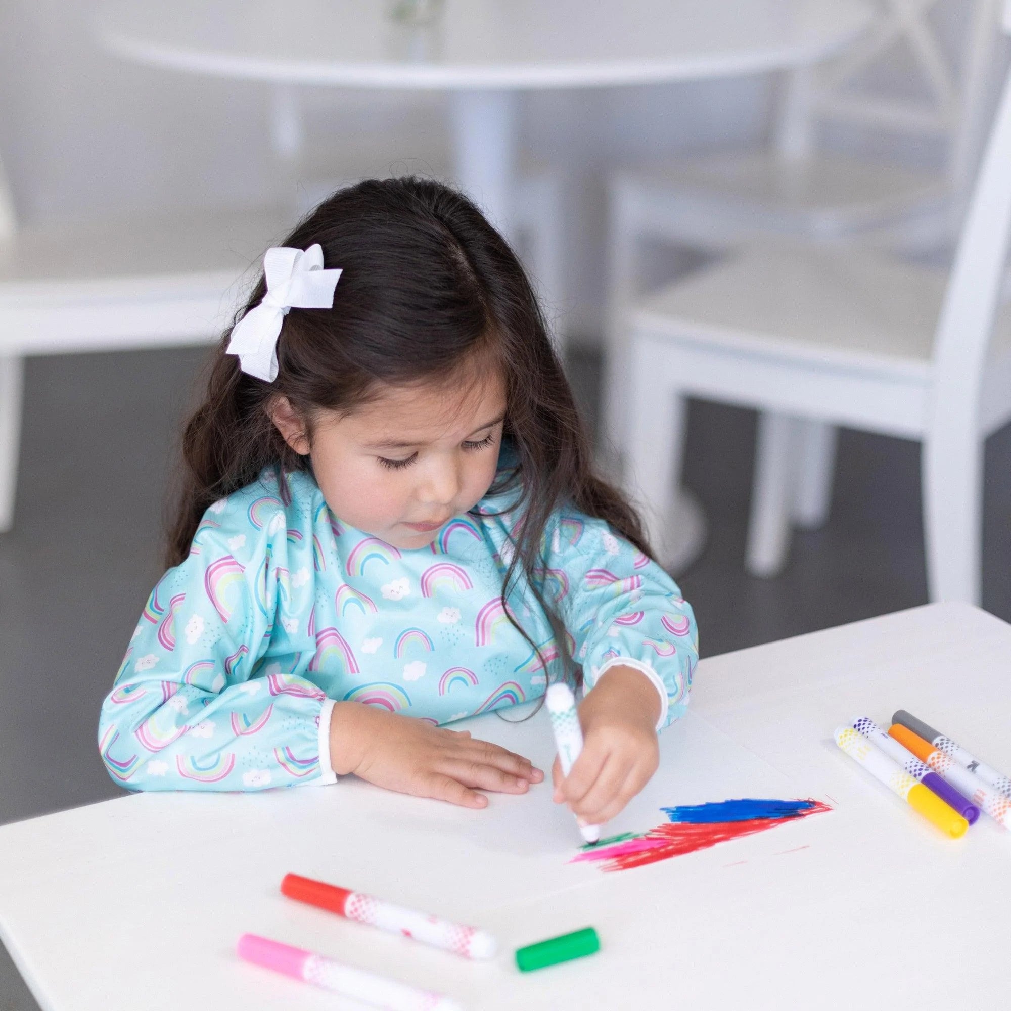 Long-Sleeved Art Smock: Rainbows - Bumkins