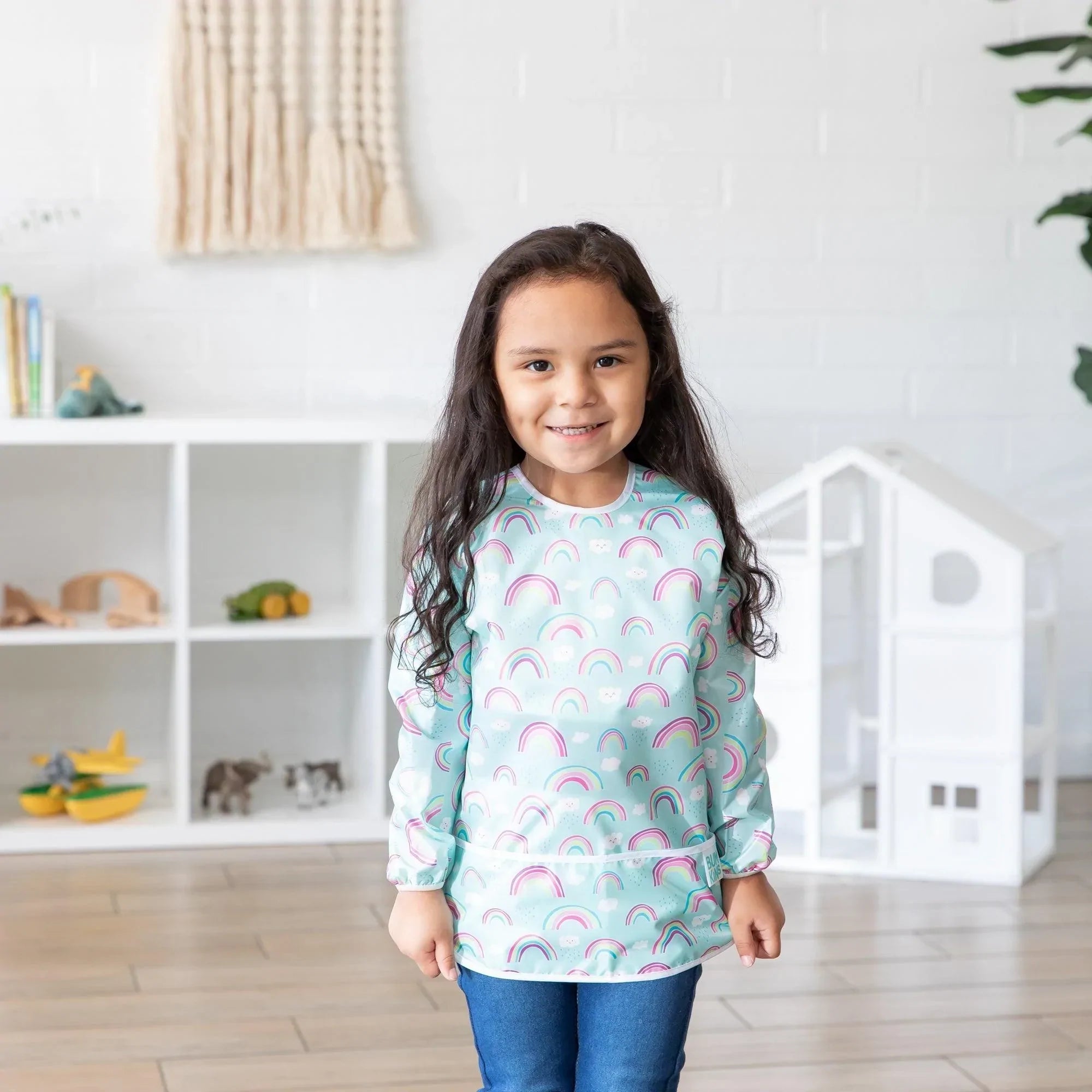 Long-Sleeved Art Smock: Rainbows - Bumkins