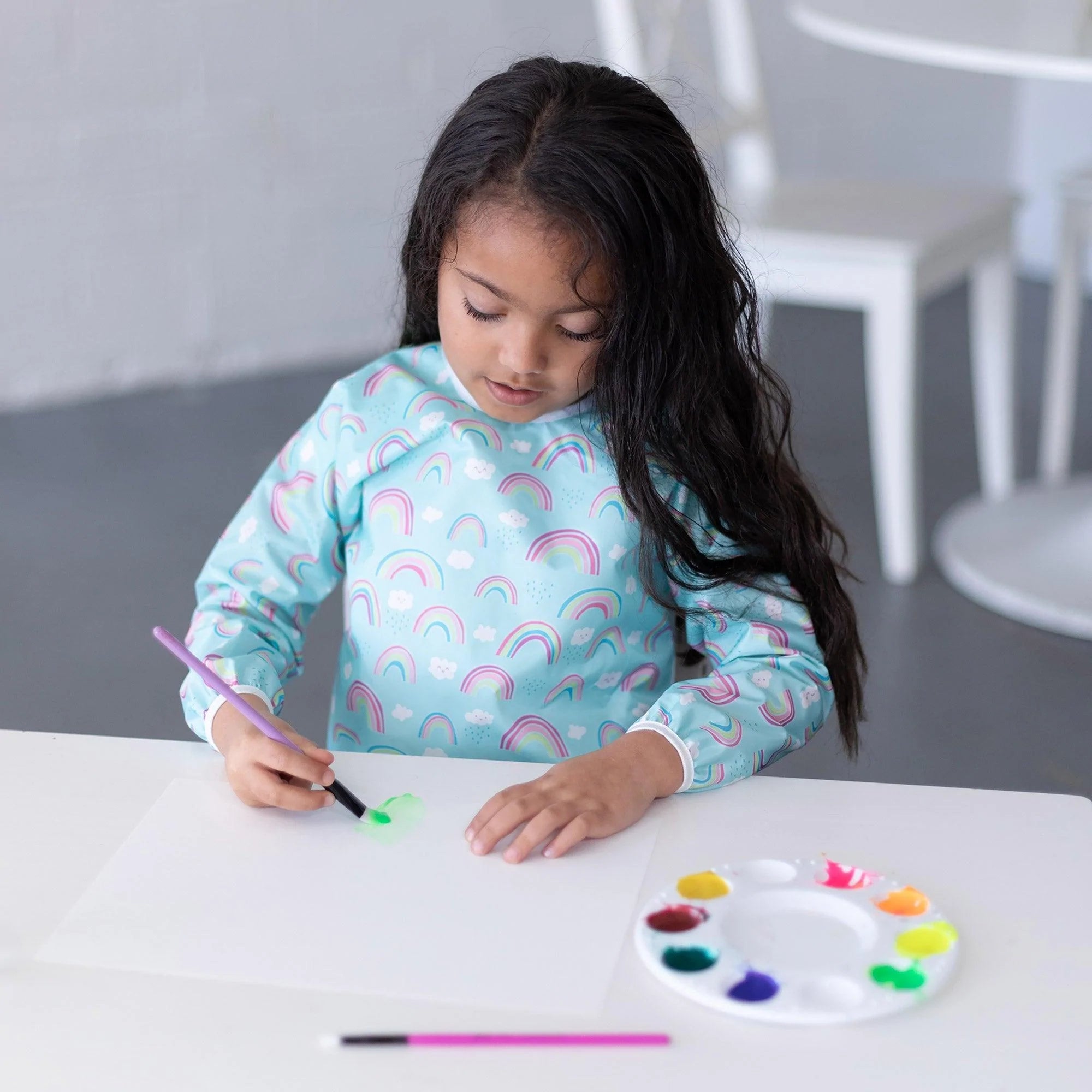 Long-Sleeved Art Smock: Rainbows - Bumkins