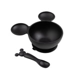 Bumkins Silicone First Feeding Set: Mickey Mouse Classic Black includes a black Mickey Mouse-shaped silicone bowl and matching spoon.