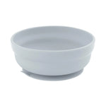 Bumkins Silicone Grip Bowl: Gray is round with a smooth finish, made of food-safe silicone with a suction base.