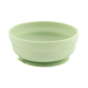 Bumkins Silicone Grip Bowl: Sage is light green, round, made of food-safe silicone, and features a strong suction base.