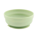 Bumkins Silicone Grip Bowl: Sage is light green, round, made of food-safe silicone, and features a strong suction base.