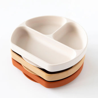 Bumkins Silicone Grip Dish: Sand stacked on top of two other similar dishes on a white background.
