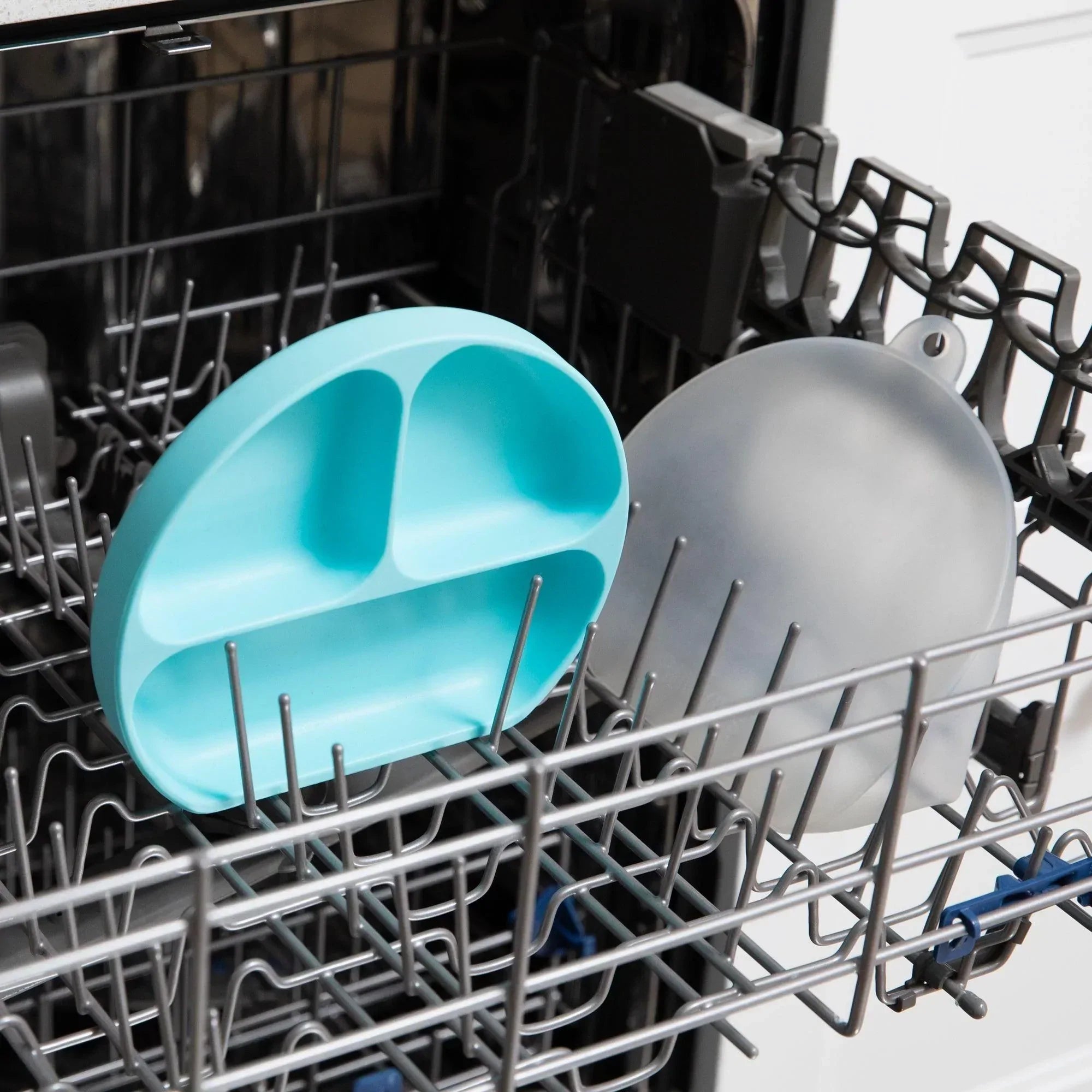 Silicone Grip Dish with Lid (3 Section): Blue - Bumkins