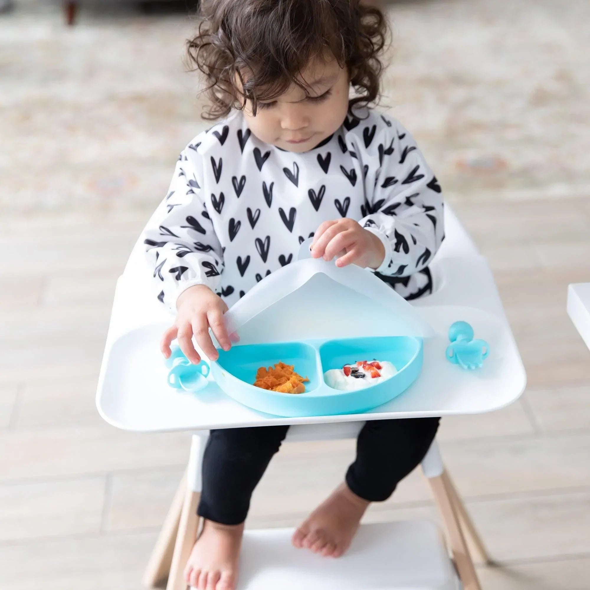 Silicone Grip Dish with Lid (3 Section): Blue - Bumkins
