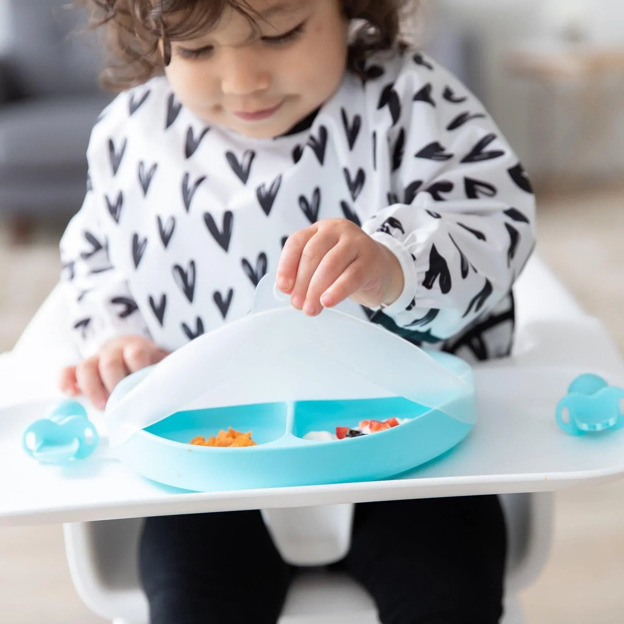 Silicone Grip Dish with Lid (3 Section): Blue - Bumkins