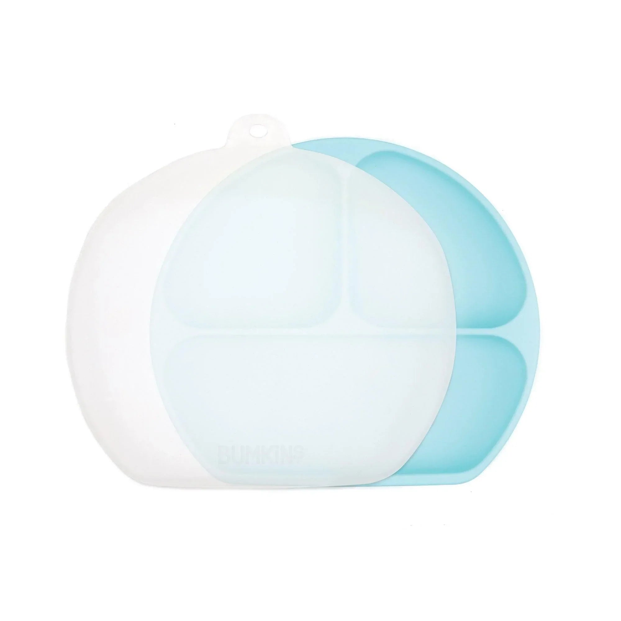 Silicone Grip Dish with Lid (3 Section): Blue - Bumkins