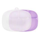 Bumkins Silicone Grip Dish with Lid (5 Section): Lavender features a dish with five sections and suction base, and a transparent stretch lid.