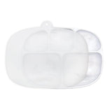 Bumkins Silicone Grip Dish with Lid (5 Section): Marble features a dish with five sections and suction base, and a transparent stretch lid.
