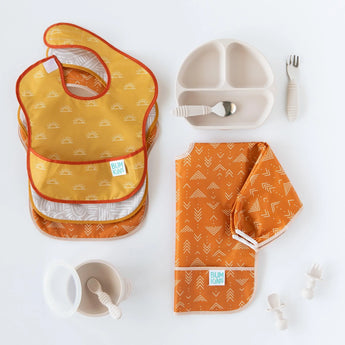 Bumkins Ultimate Gift Bundle, Desert Boho: grip dish, bowl with lid, spoon & fork, Silicone Chewtensils®, sleeved bib, and SuperBib® 3 Pack.