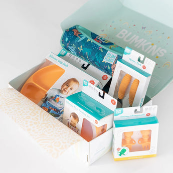 Bumkins Ultimate Gift Set - Jungle & Animal Prints sits packaged in a colorful gift box on a white background.