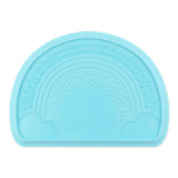 Bumkins Silicone Sensory Placemat: Blue features a rainbow and cloud pattern with raised edges, made of food-safe silicone.
