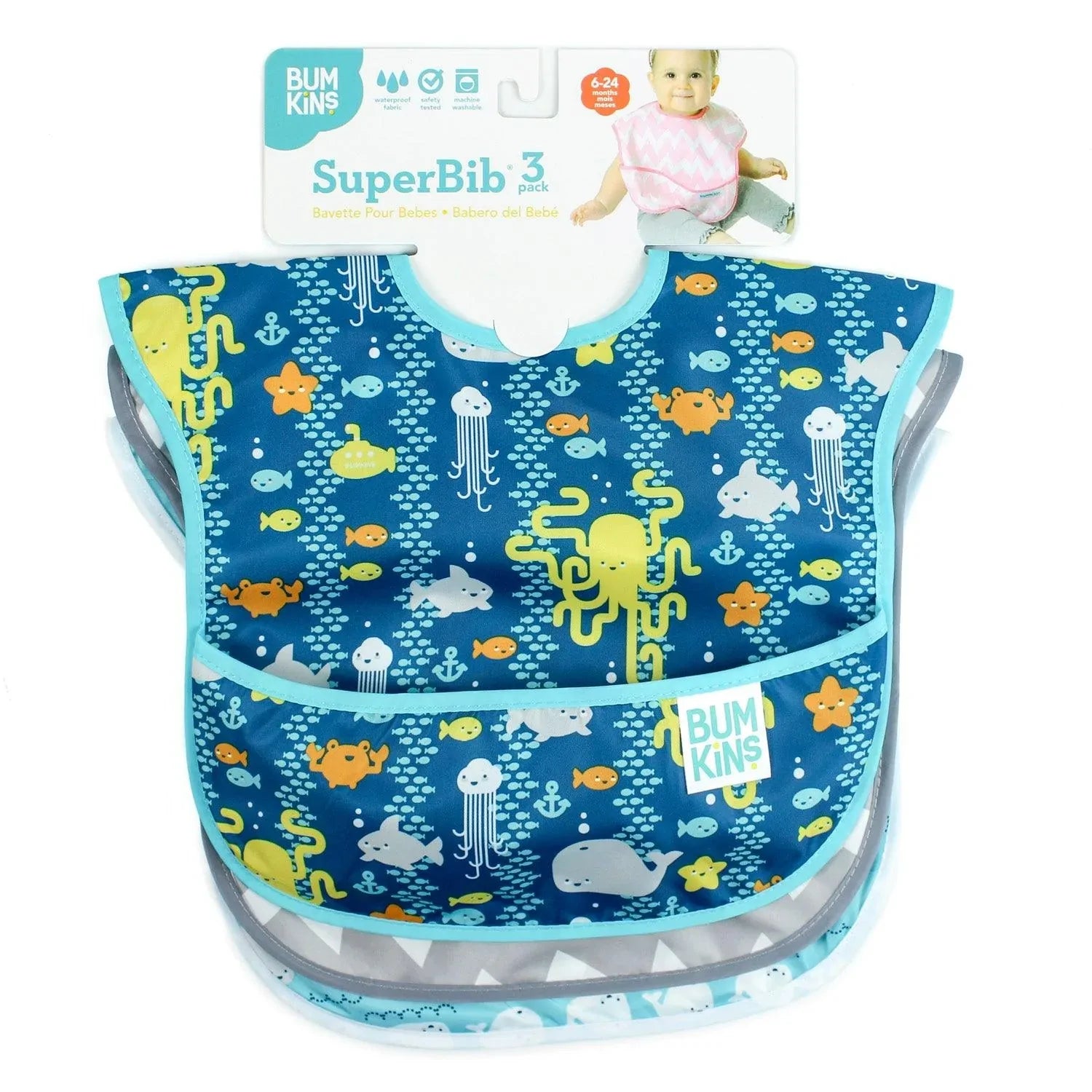 SuperBib® 3 Pack: Sea Friends, Gray Chevron, & Whales Away - Bumkins