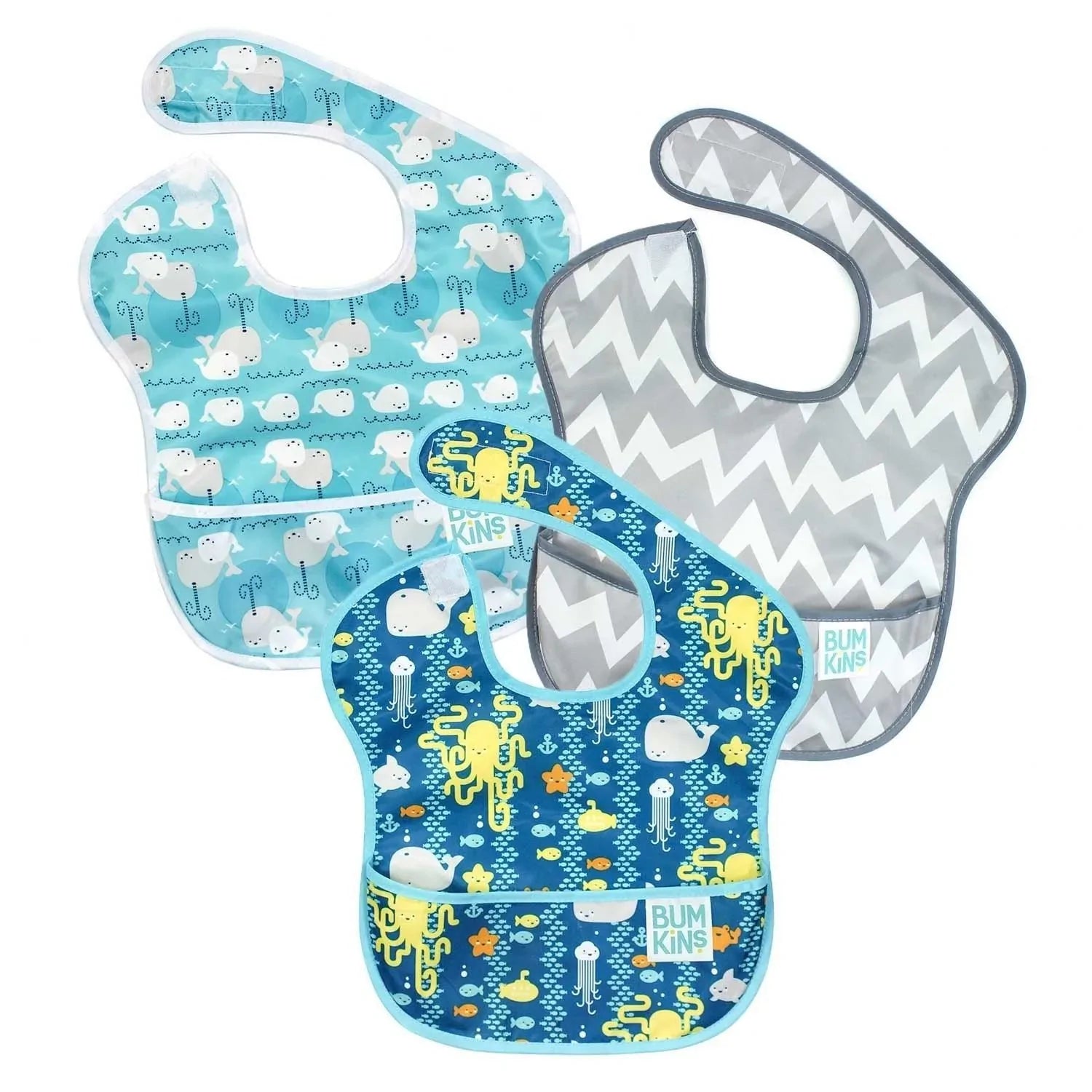SuperBib® 3 Pack: Sea Friends, Gray Chevron, & Whales Away - Bumkins