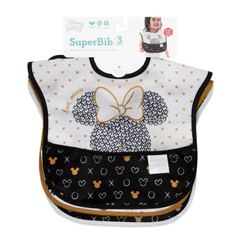 Bumkins SuperBib® 3 Pack: Love, Minnie is shown on a white packaging header.