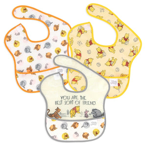 Bumkins SuperBib® 3 Pack: Pooh Bear and Friends includes 3 waterproof bibs with Winnie the Pooh designs and a front pocket.