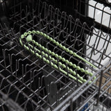 Bumkins Silicone Accessory Tether 2-Pack: Sage sits in the top rack of an open dishwasher.