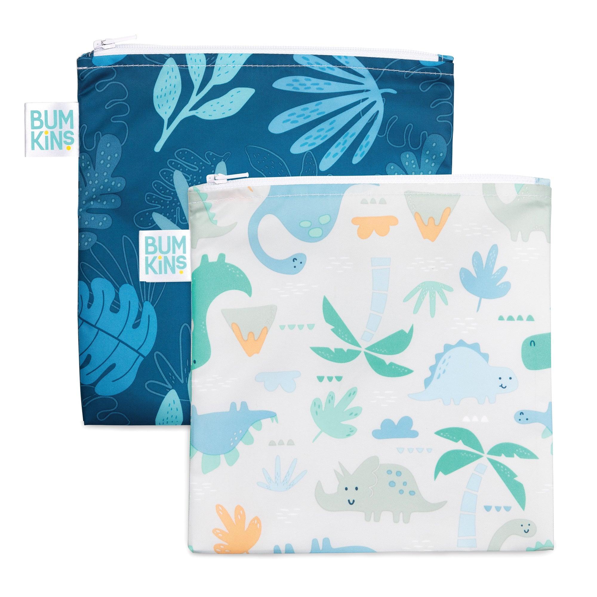 2 Pack Washable Reusable Paper Lunch Bags Insulated Dino Print 