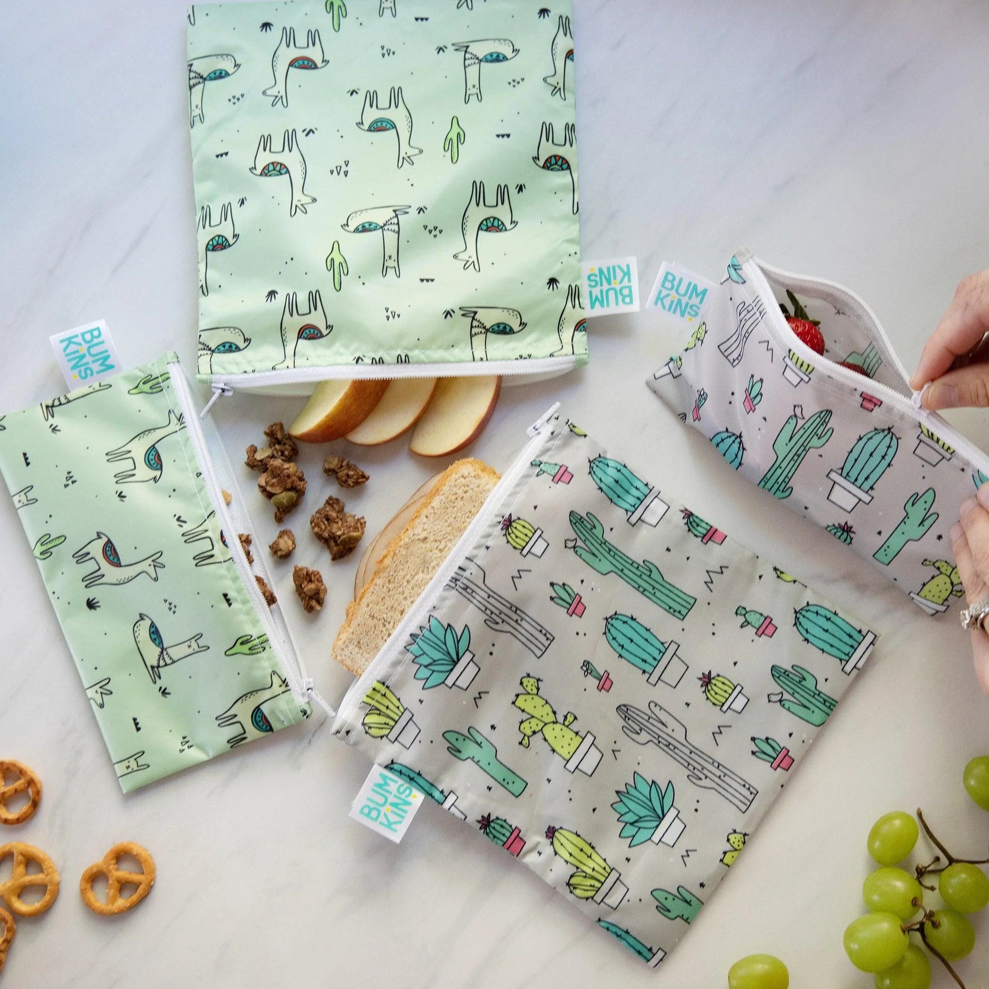 Reusable Snack Bag, Large 2-Pack: Cacti & Llama - Bumkins