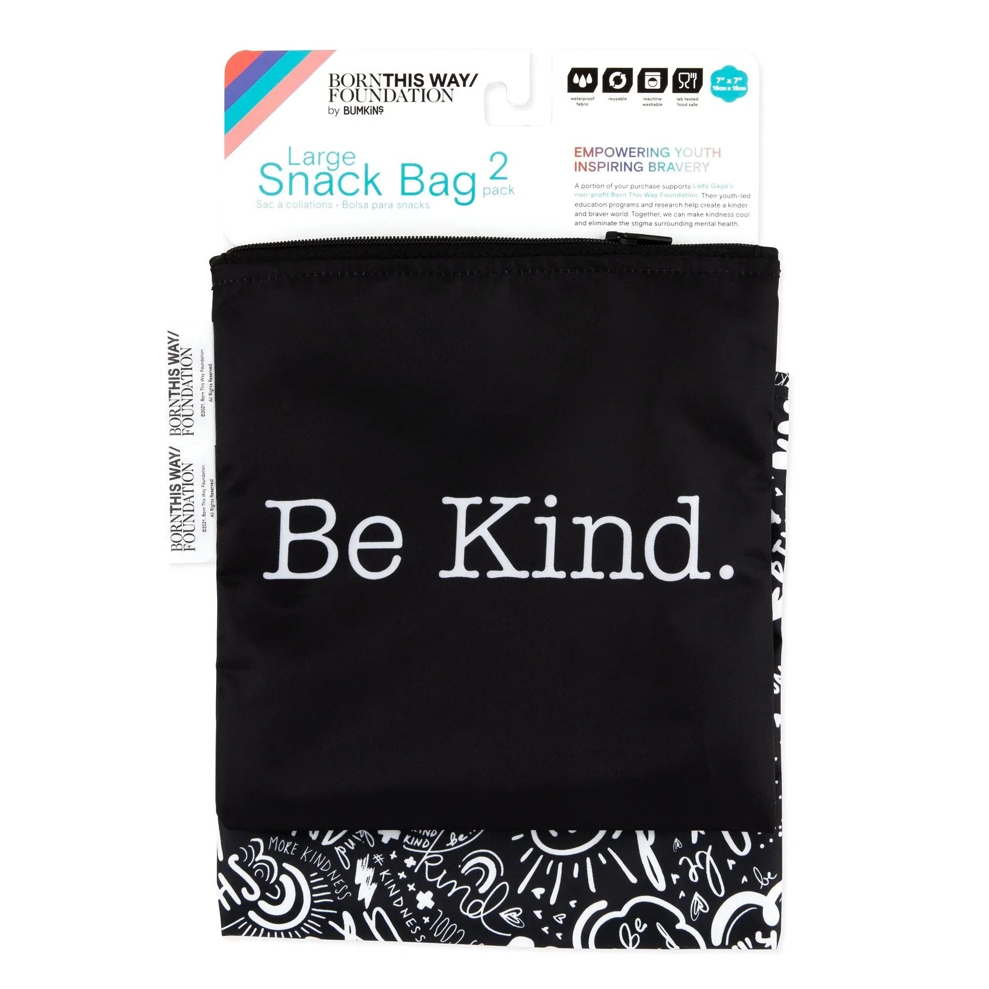 Reusable Snack Bag, Large 2-Pack: Be Kind - Bumkins