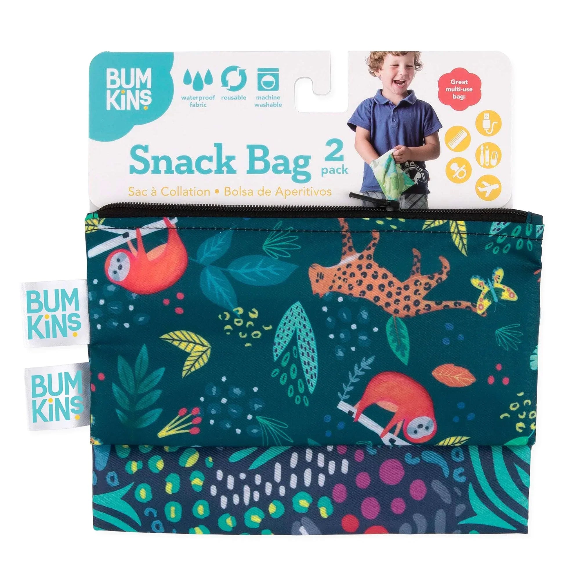 Reusable Snack Bag, Small 2-Pack: Jungle & Animal Prints - Bumkins