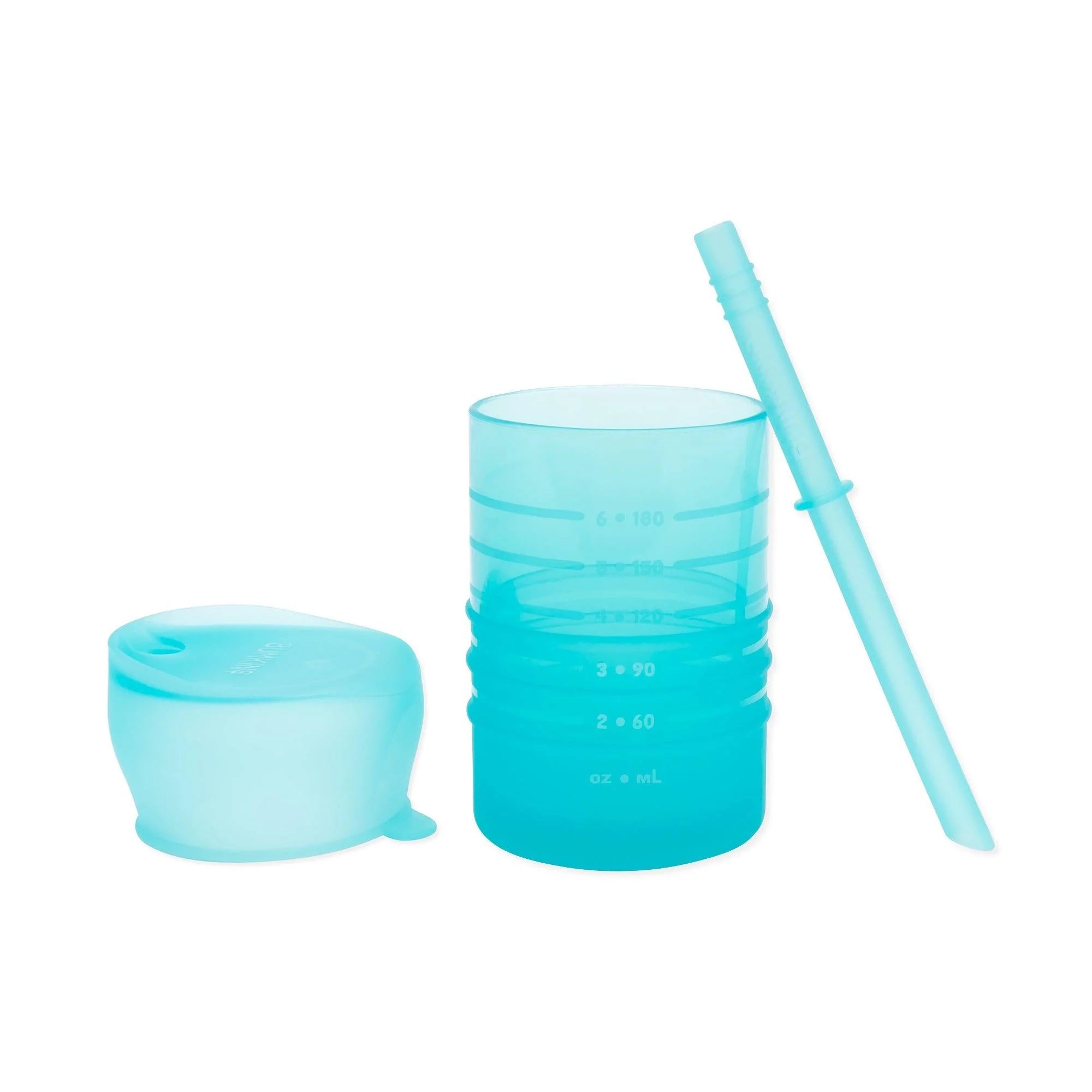 Silicone Toddler Cups with Sraws & Leak-Resistant Lid, Blue, Bumkins
