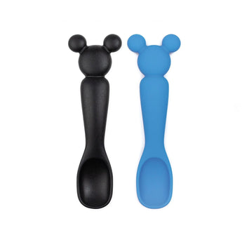 Bumkins Silicone Dipping Spoons: Mickey Mouse (Black and Blue) includes two food-safe silicone spoons with Mickey-shaped handle tips.