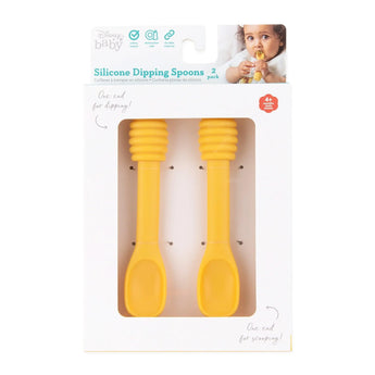 Bumkins Silicone Dipping Spoons: Winnie the Pooh are shown in a white packaging box with a front window displaying the spoons.