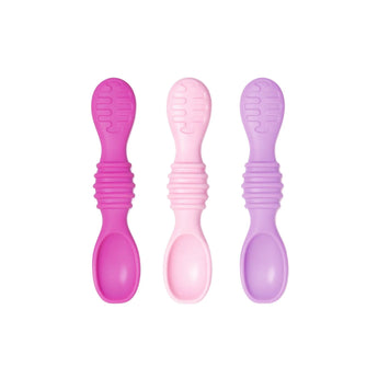 Bumkins Silicone Dipping Spoons 3 Pack: Lollipop includes 3 silicone spoons in fuchsia, pink, and lavender with textured handles.